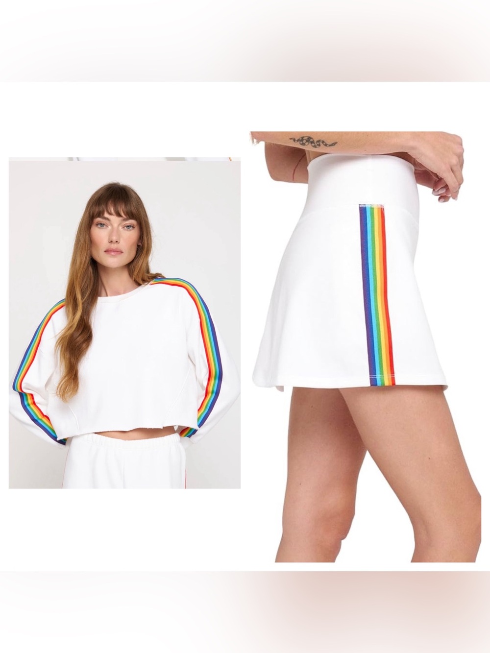 Spiritual Gangster Rainbow Stripe Cropped Sweatshirt & Skirt Set